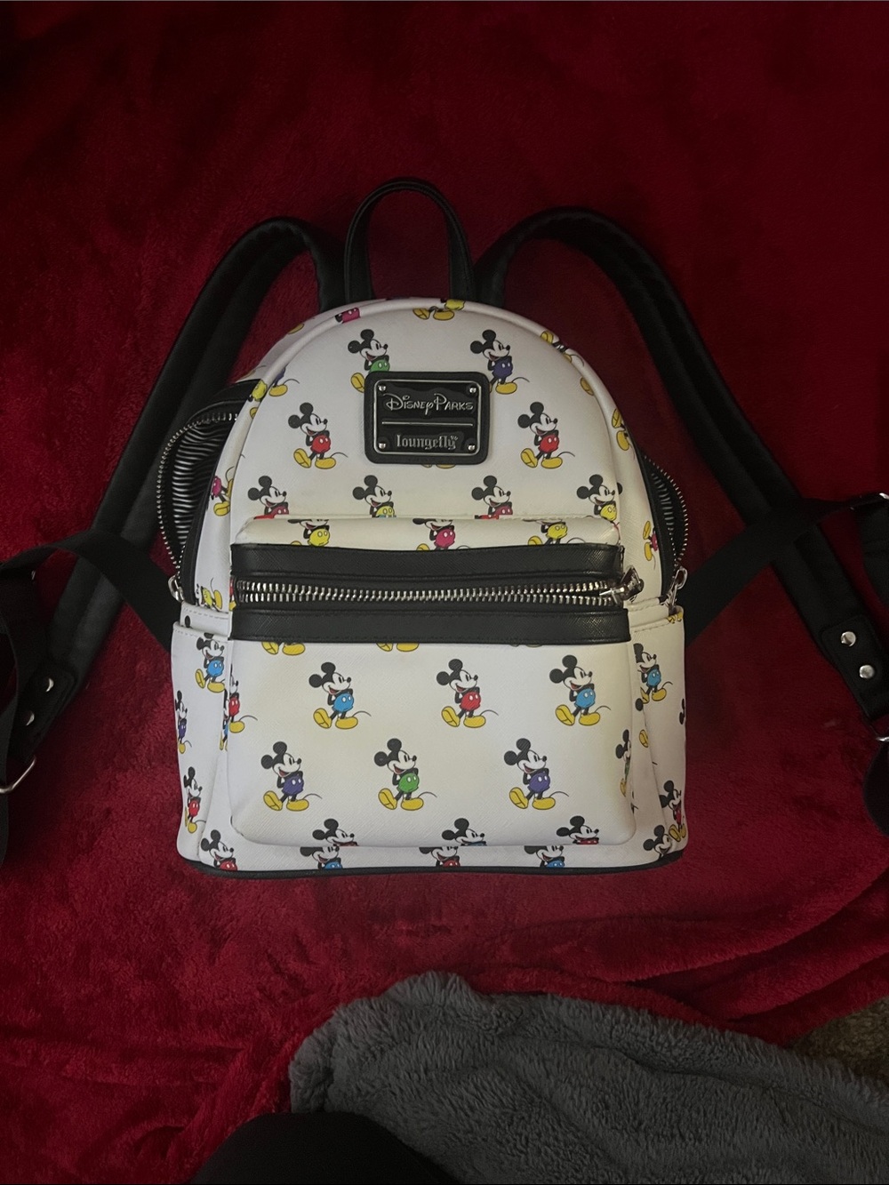 Loungefly White Mini Backpack with Multi-Color Mickey Print